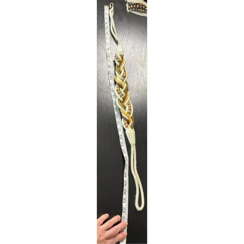 Vintage 80's Earthy Tones Braided Rope Belt With Beaded Details